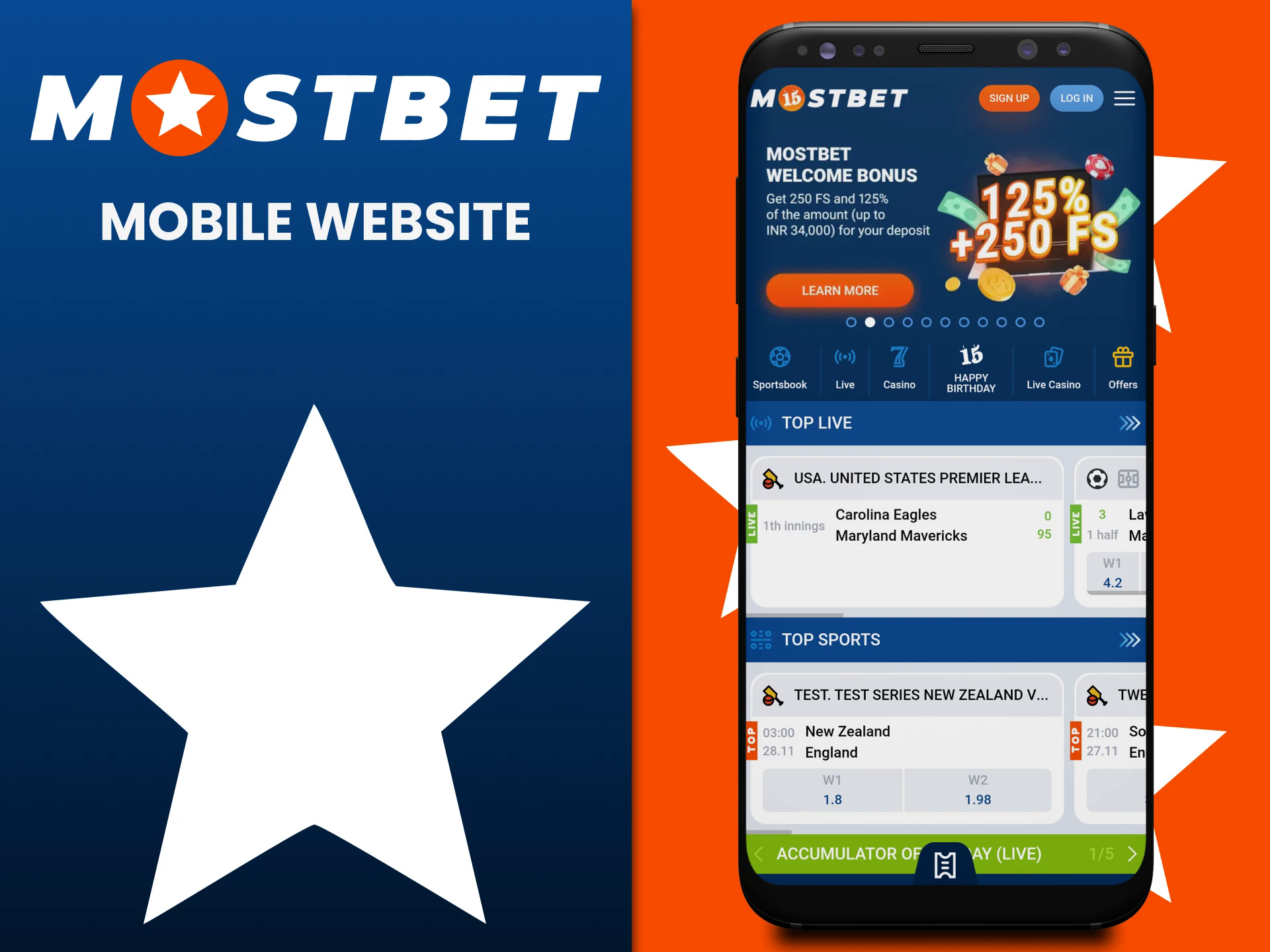 Visit the mobile version of the Mostbet website.