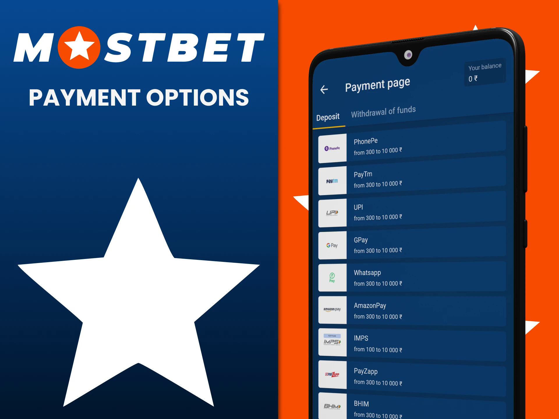 Make transactions in the Mostbet application.