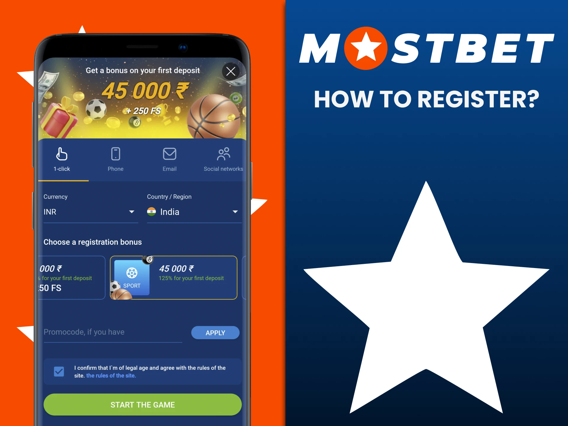 You can register in the Mostbet application.