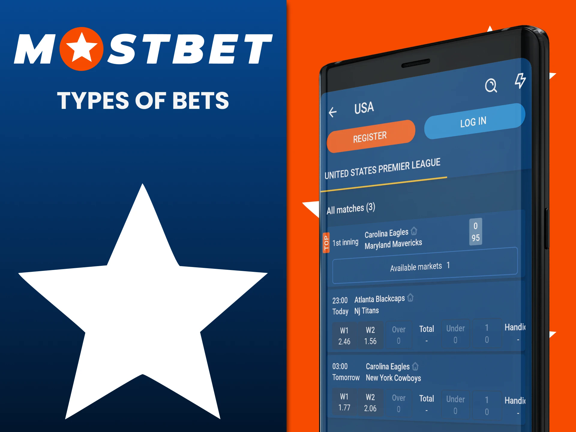 Place sports bets in the Mostbet app.