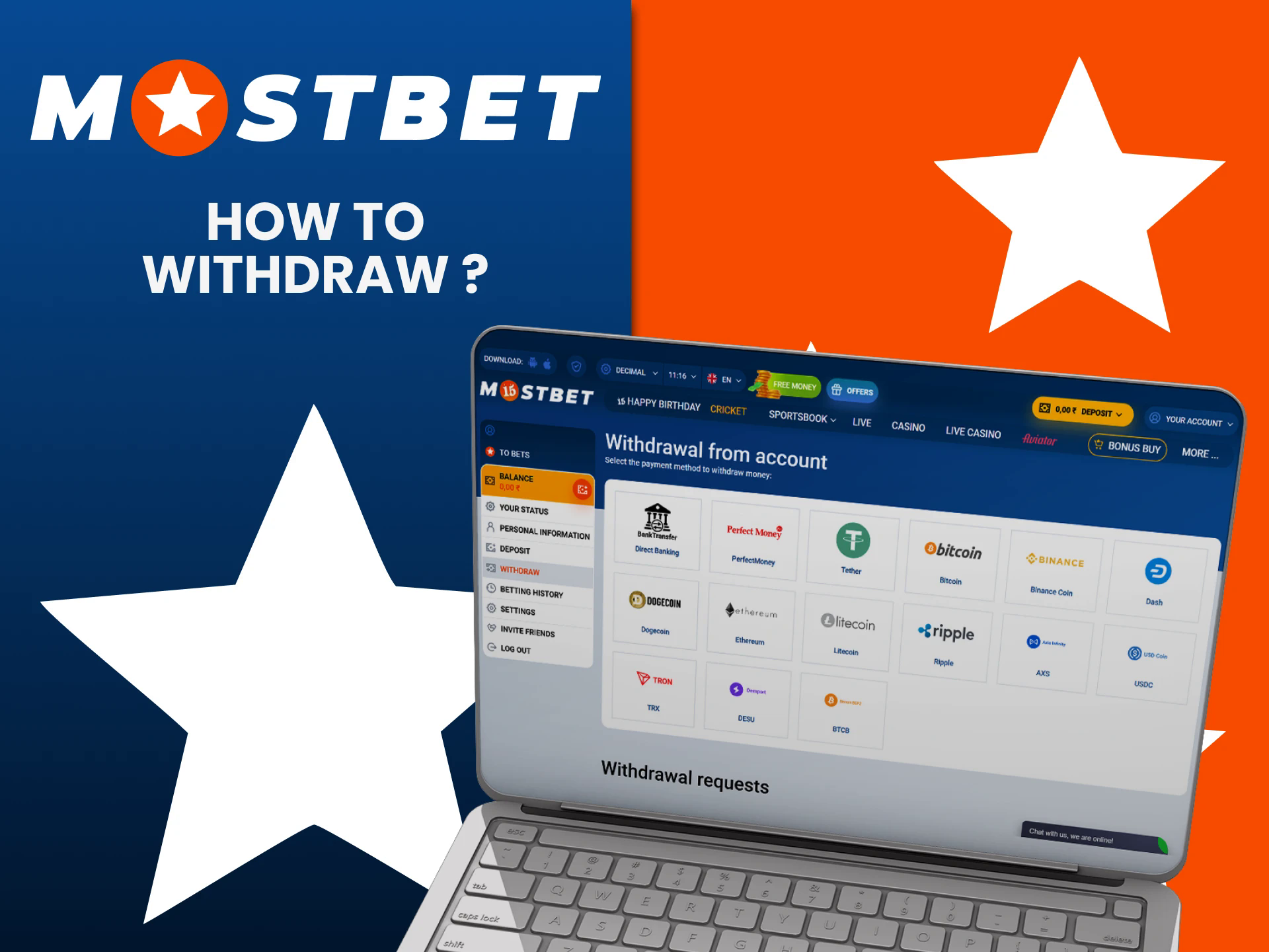 Withdraw funds on the Mostbet website.