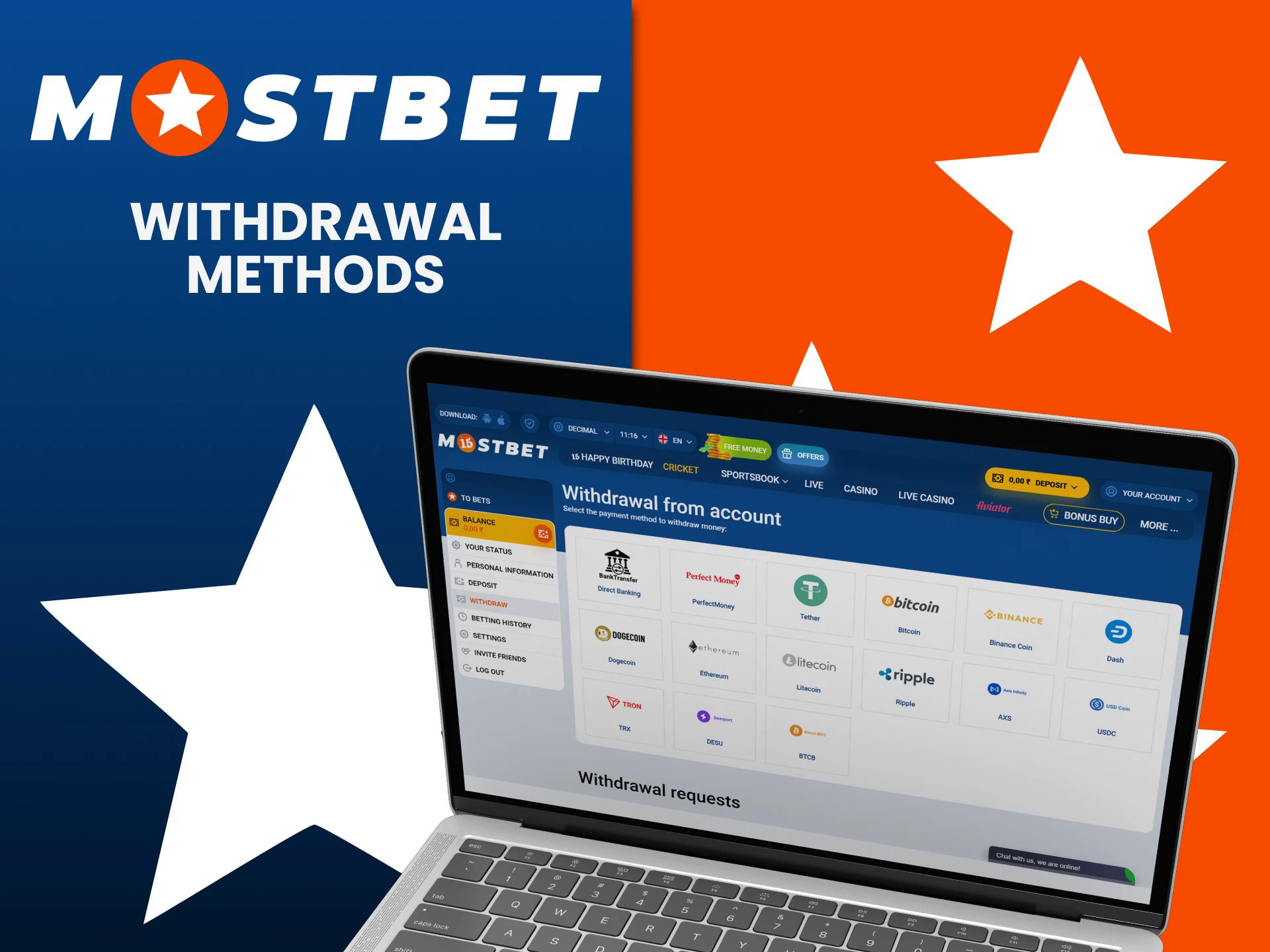 Choose a convenient method for withdrawing funds to Mostbet.