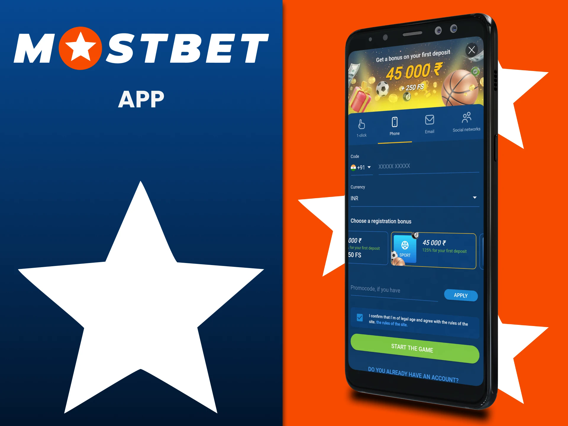 Register in the Mostbet application.