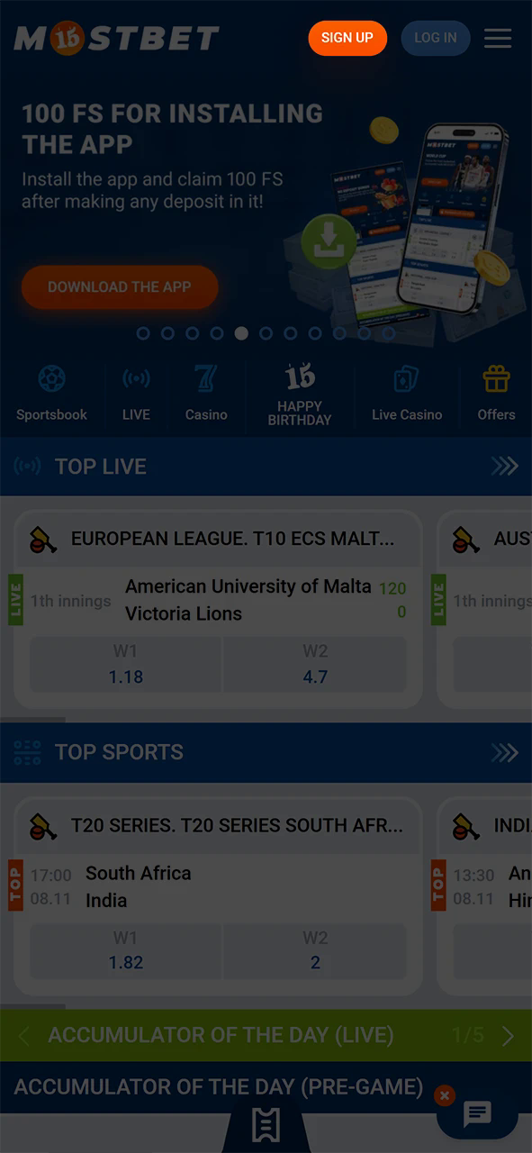 Click on the Mostbet registration button in the right corner.