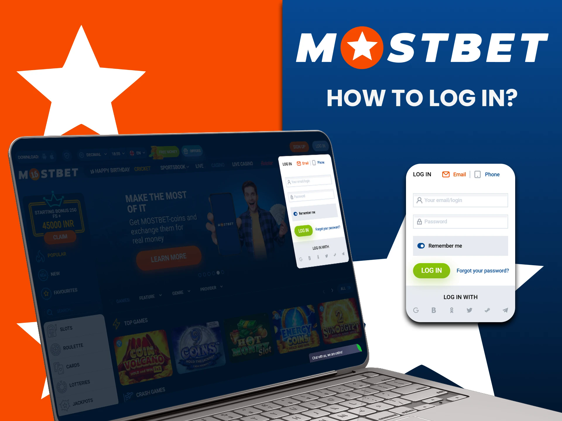 Log in to your personal account on the Mostbet website.
