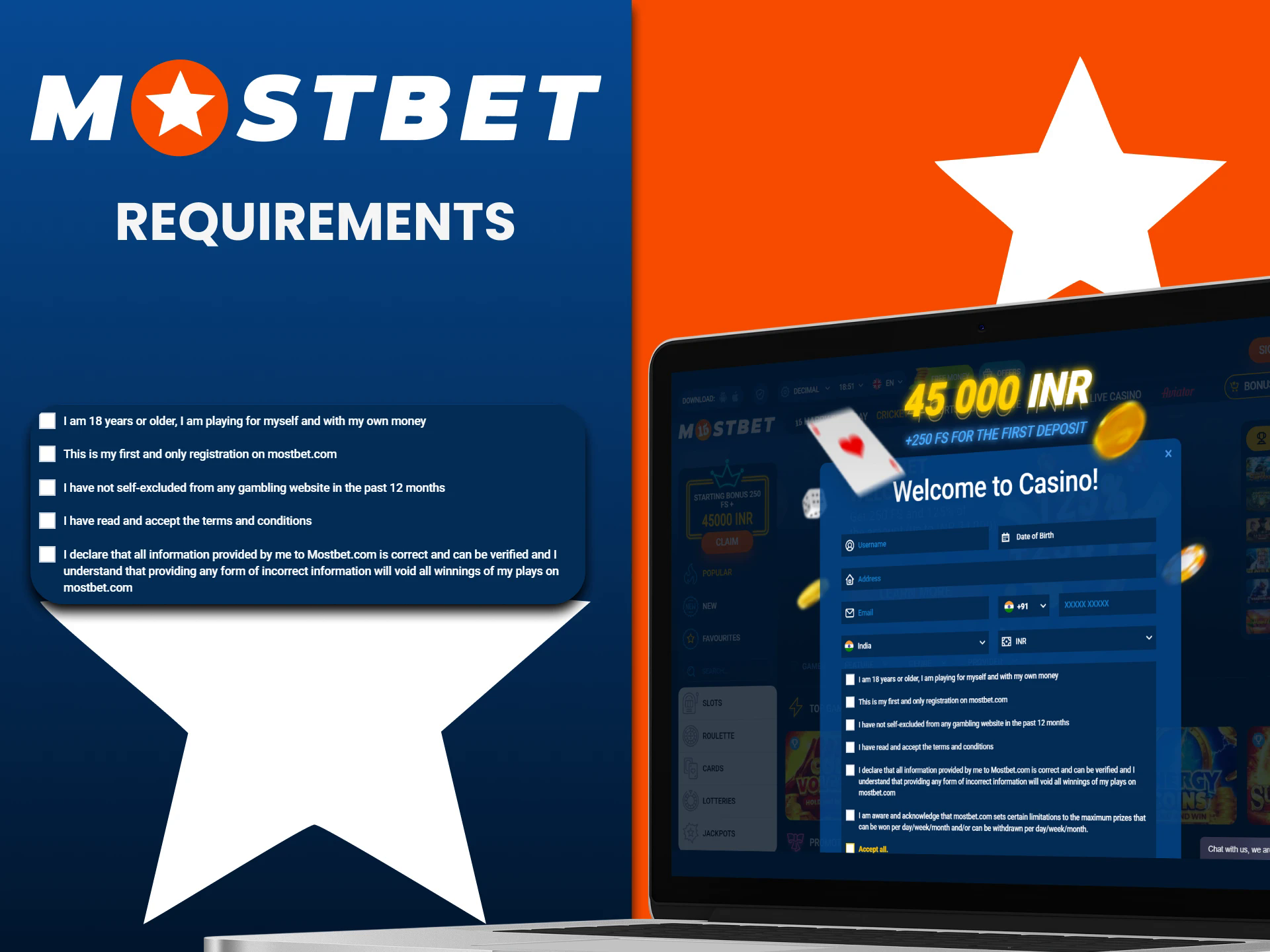 Review the requirements for registration on Mostbet.
