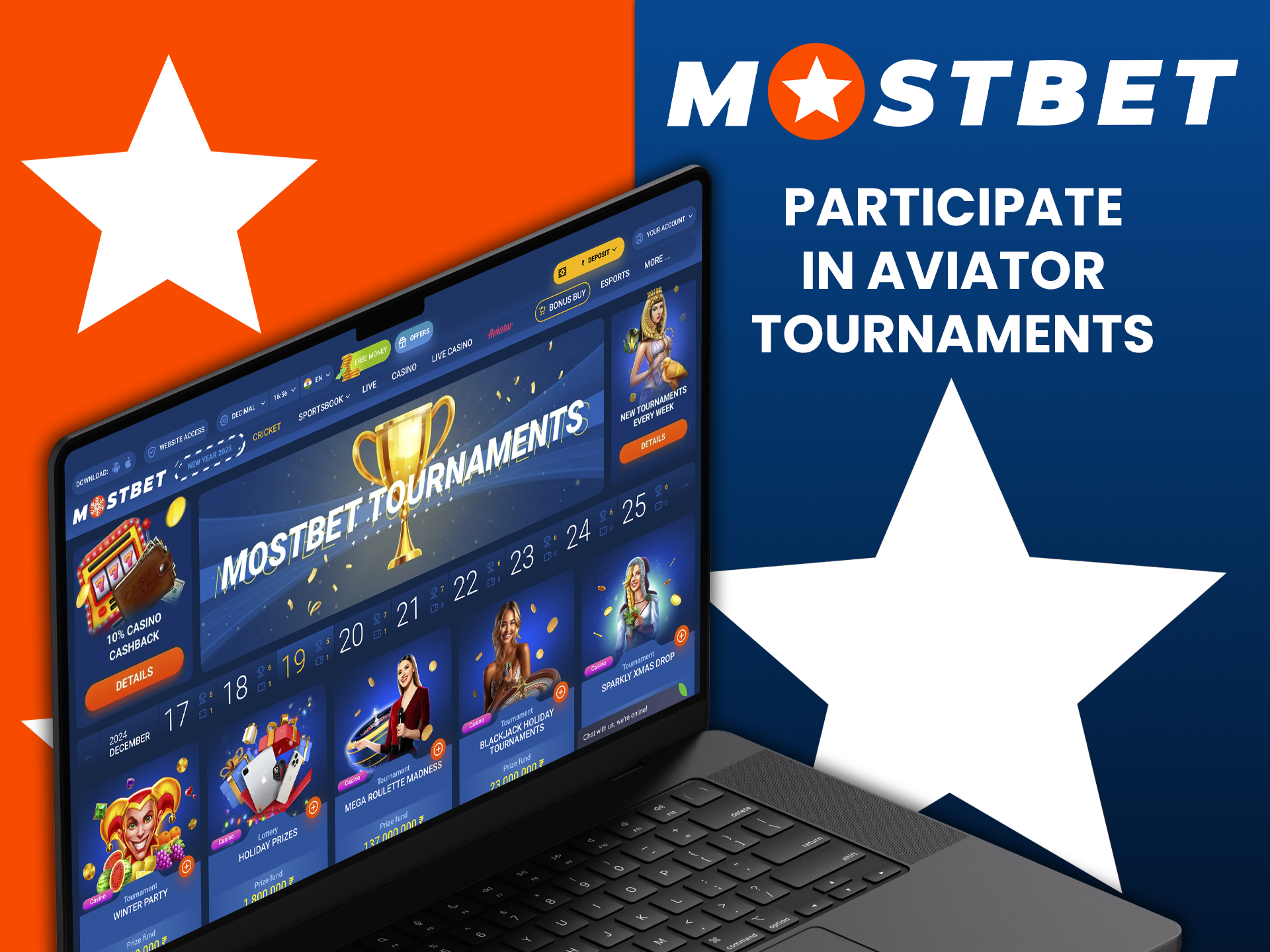Be active, participate in tournaments from Mostbet and get valuable rewards for it.