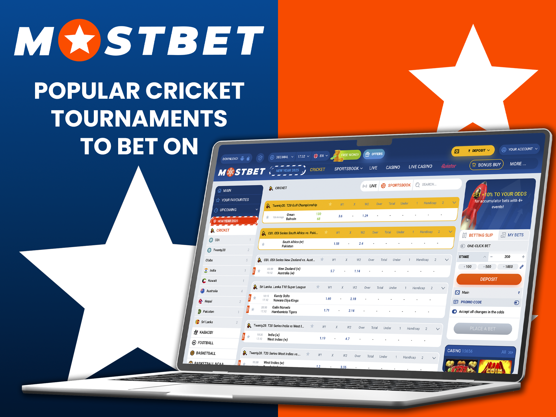 Explore the most popular cricket tournaments to bet on at Mostbet.