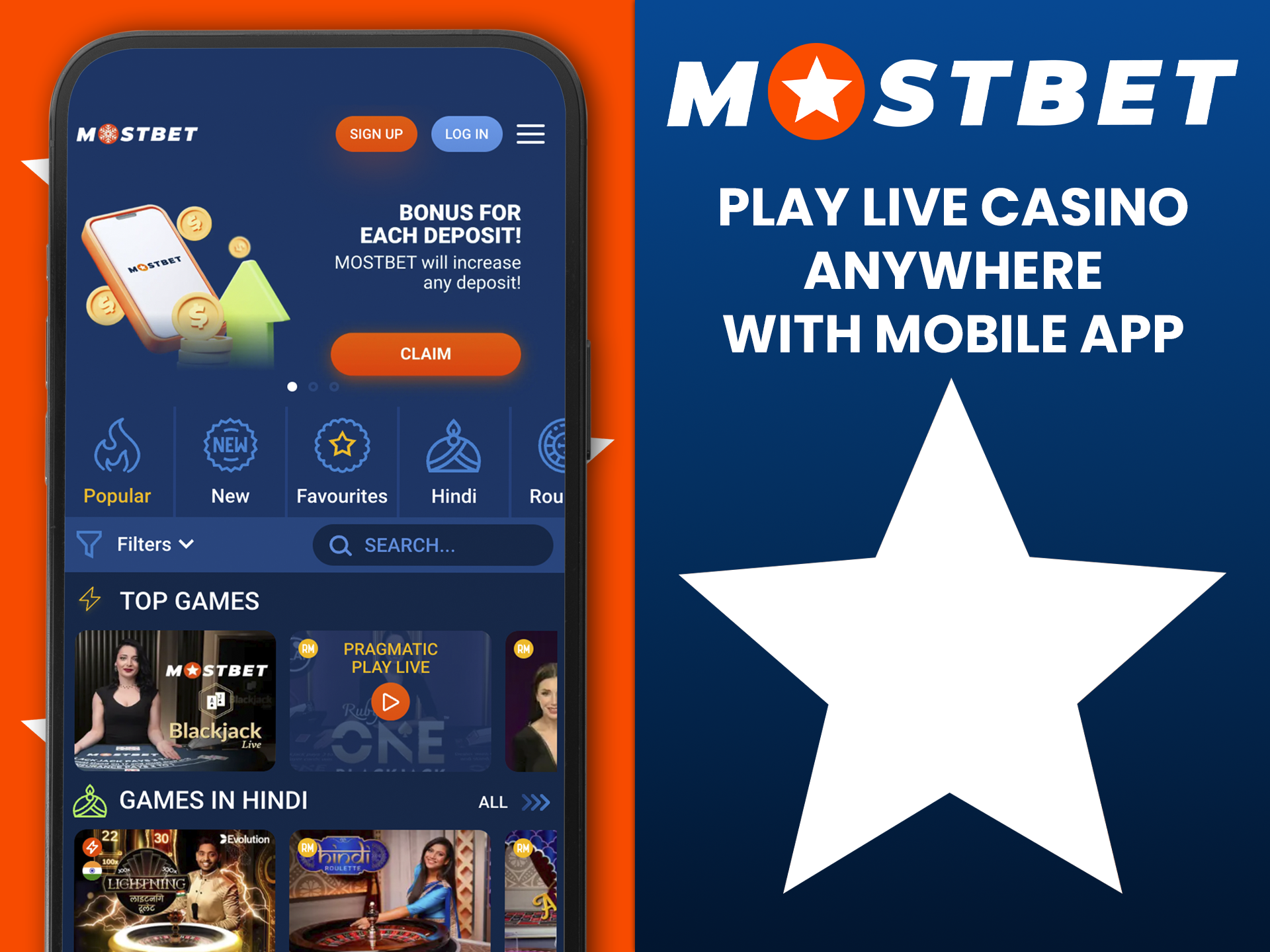 All live games at Mostbet casino work perfectly on mobile devices and show great performance.
