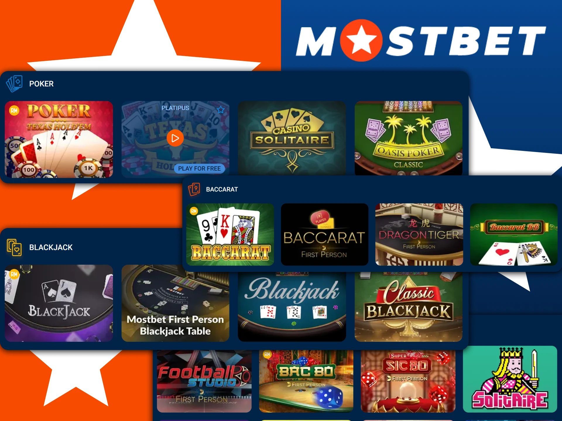 Play classic casino cards with different variants on Mostbet India.
