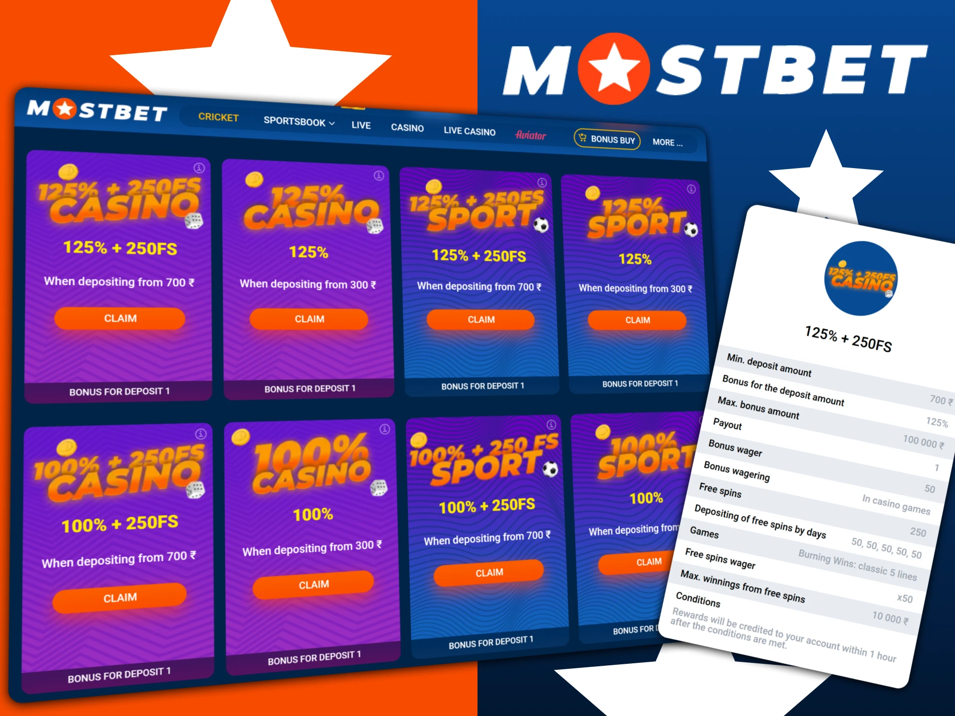 Receive casino free spins as part of your welcome package at Mostbet India.