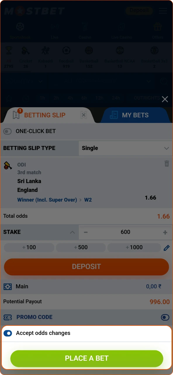 Confirm your bet selection and track your progress on Mostbet India.