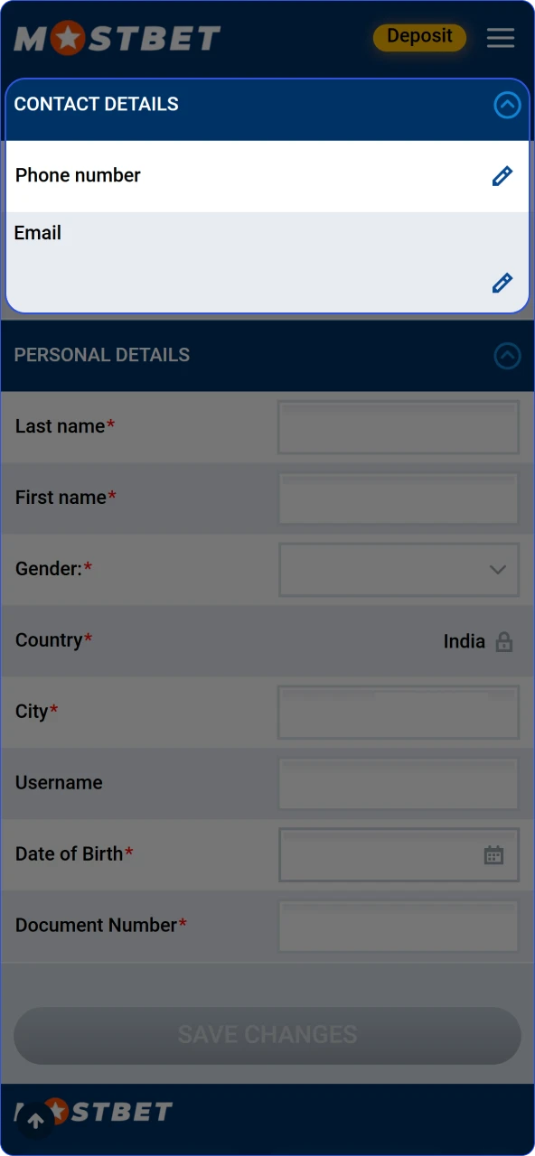 Fill in your contact details in the profile to complete your Mostbet India registration.