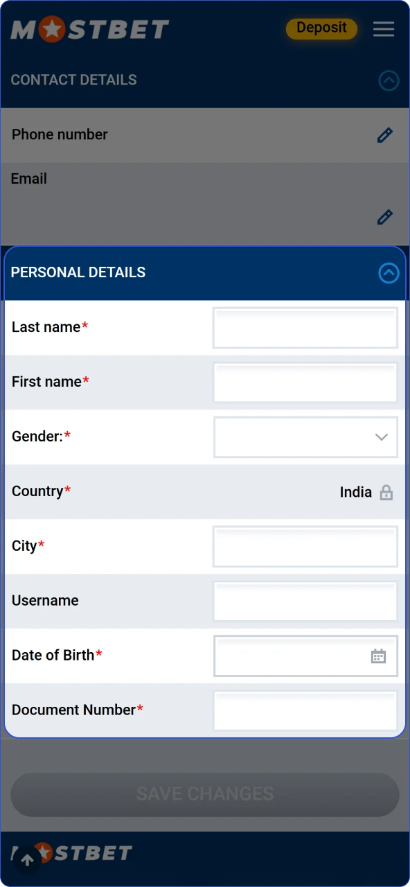 Add your personal details to your profile to verify your Mostbet India account.