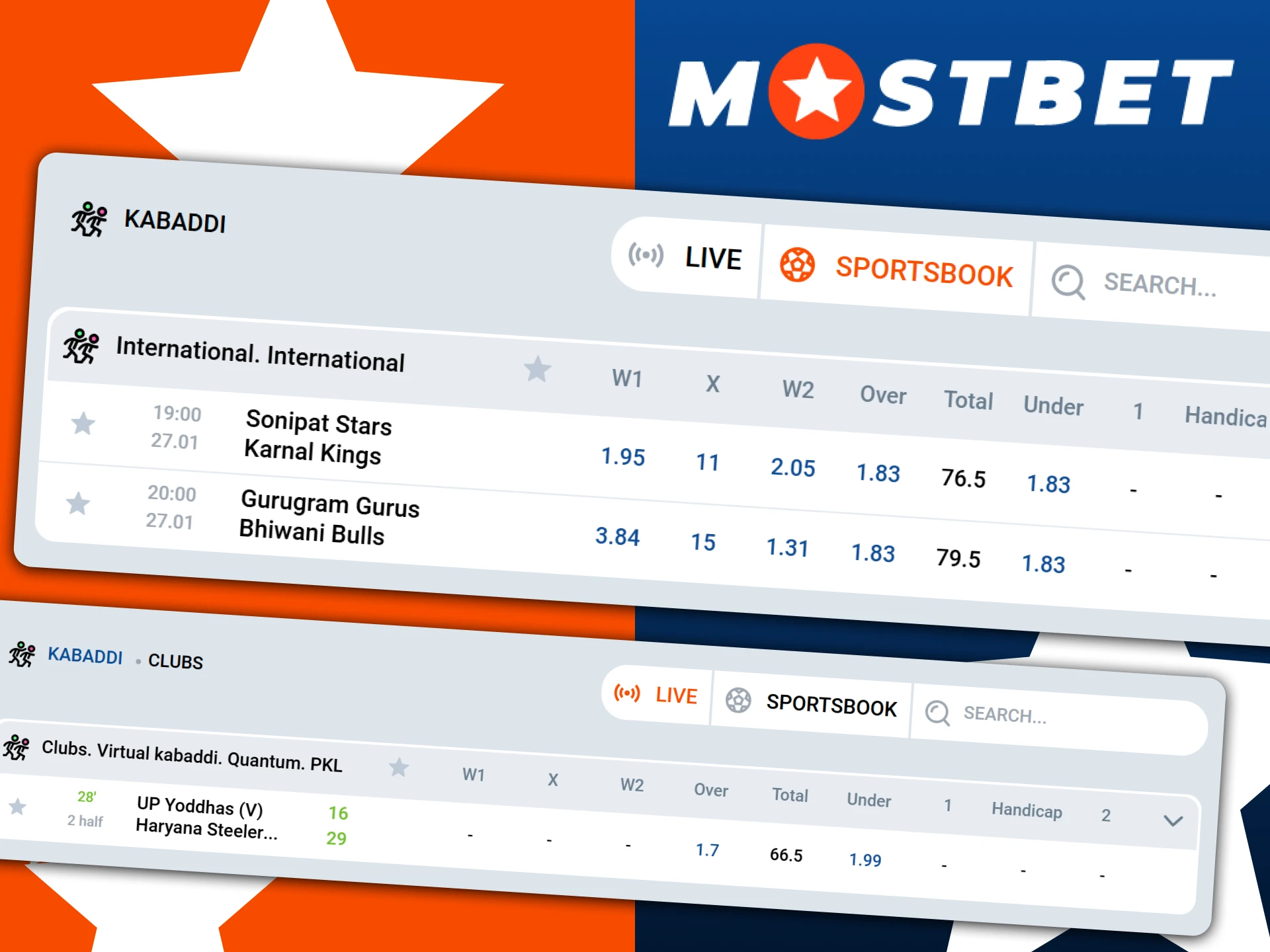 Enjoy traditional kabaddi betting with competitive odds on Mostbet India.