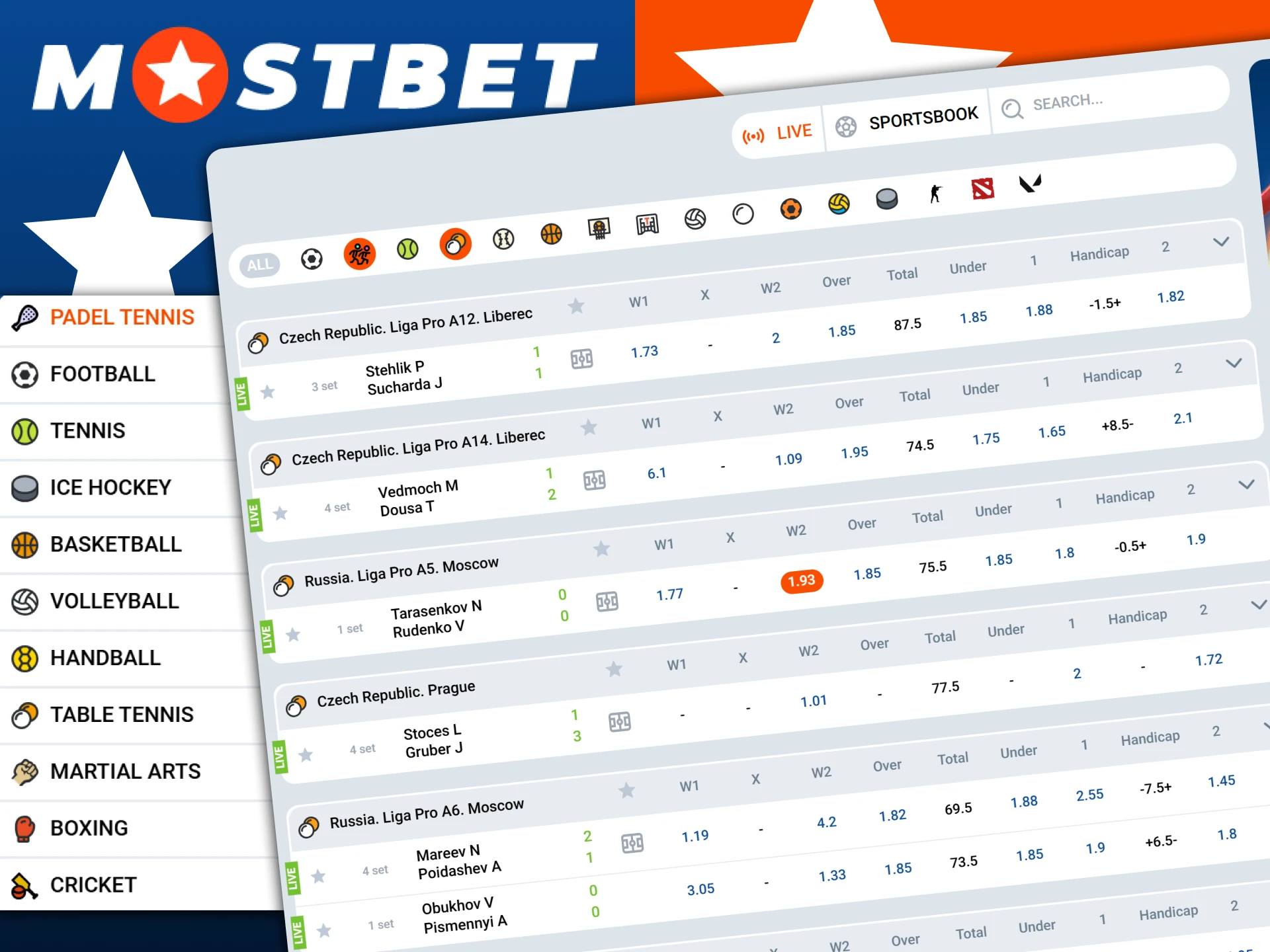 Experience the thrill of live betting on active matches at Mostbet India.