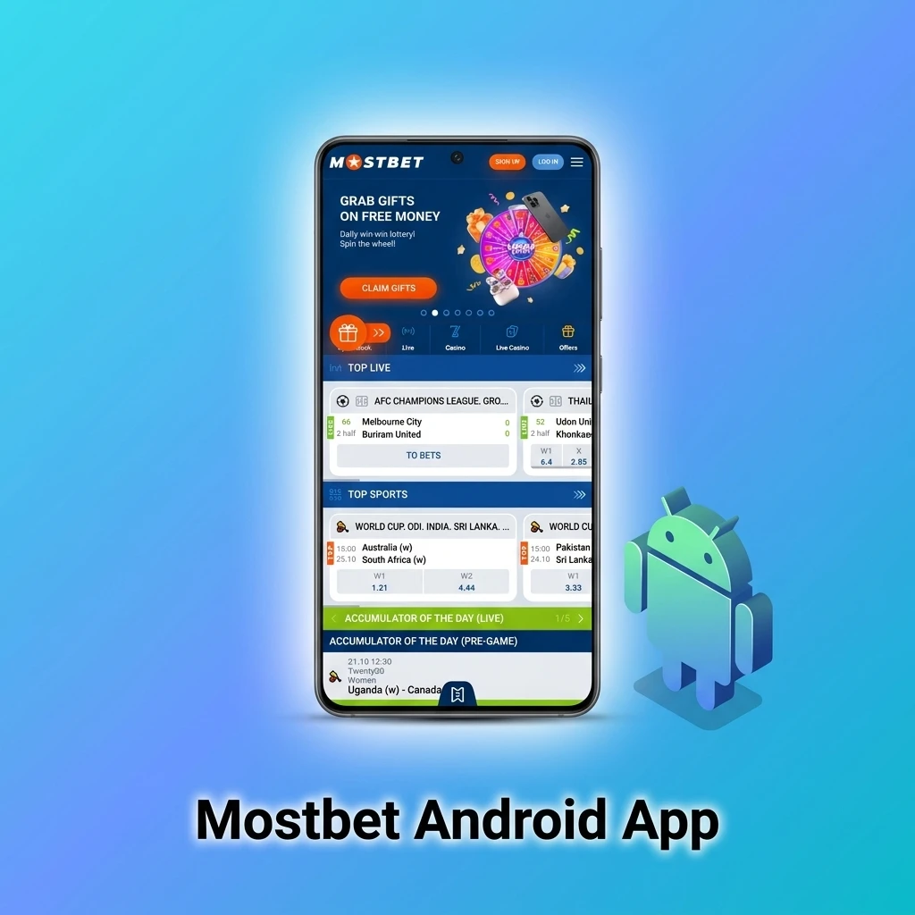 Mostbet Android app interface showing mobile betting and casino games available for free download on Android devices