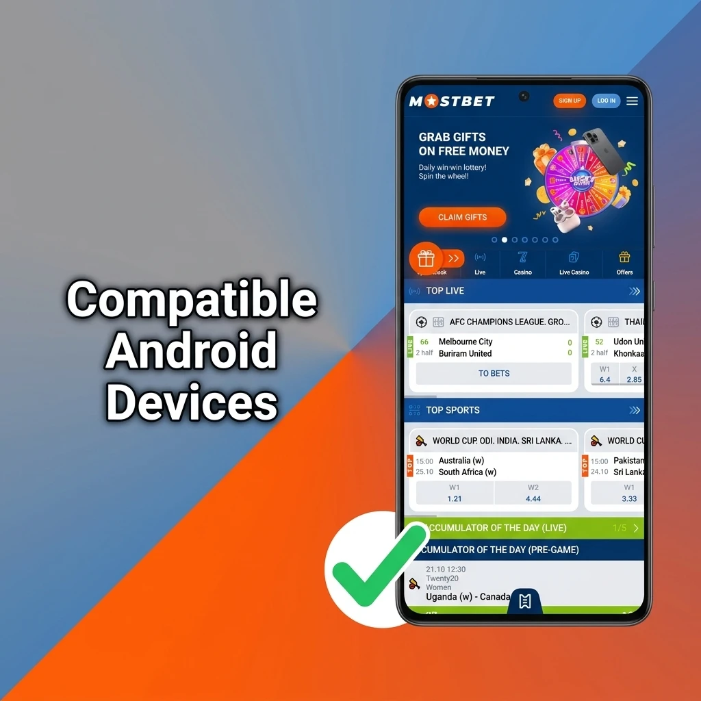 Compatible Android devices for Mostbet app in India including Samsung, Xiaomi, OnePlus, Realme, and more